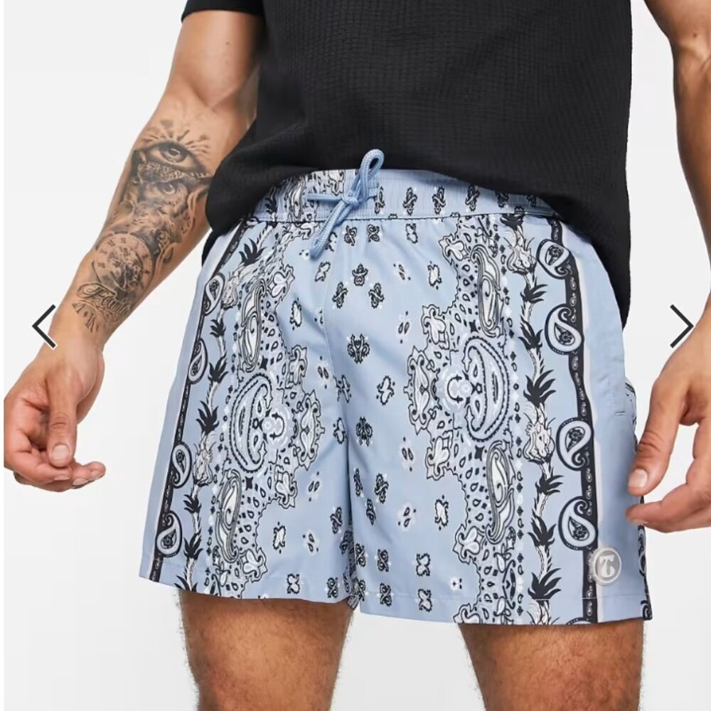 TOPMAN Men's XL Blue Stretch Lined Bandana Drawstring Swim Swimming Trunk Shorts